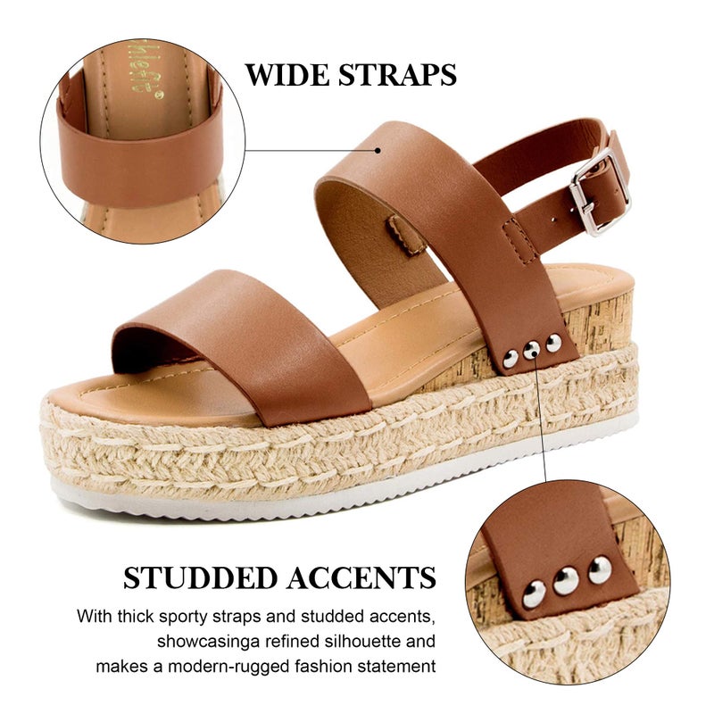 Athlefit Women's Espadrilles Platform Wedge Sandals Casual Open Toe Ankle Strap Buckle Summer Sandals, Light Brown, Size 5.5, AD00502 - Image 5